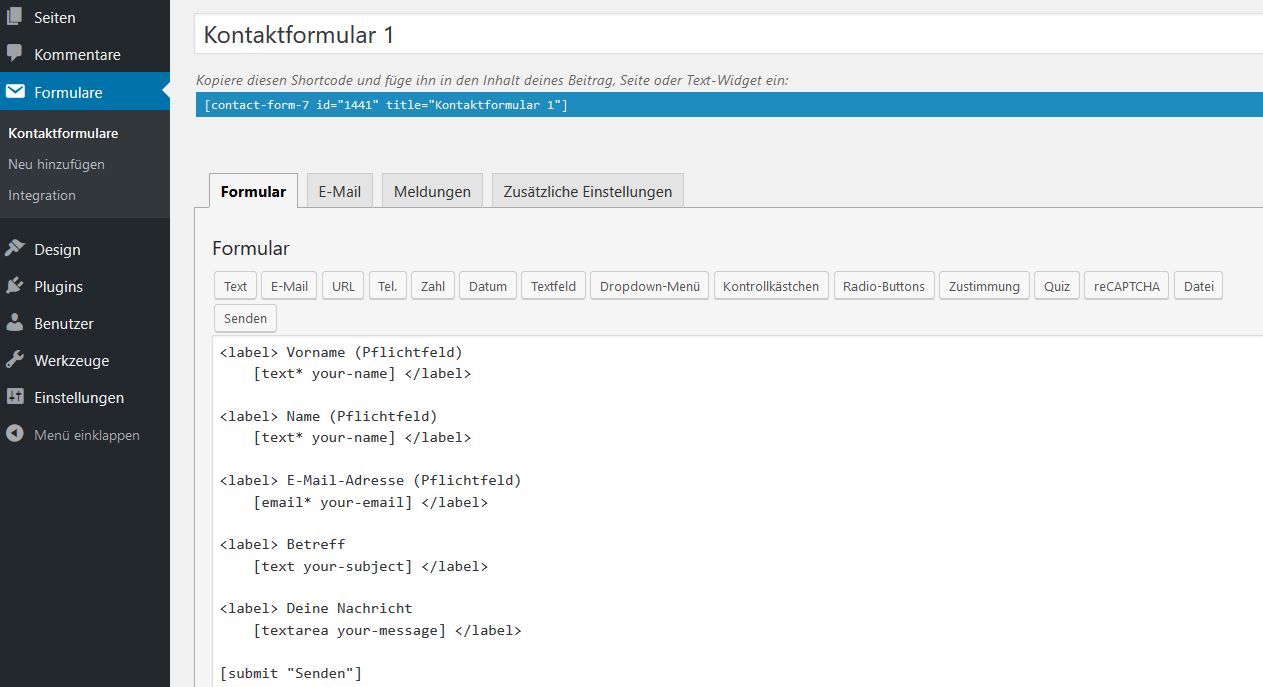 Kontaktformular mit Wordpress erstellen Wordpresskurs Schweiz privat